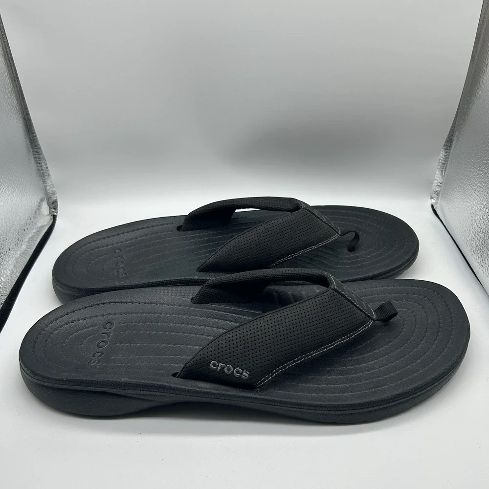 Crocs Men's Size 13 Bogota Flip Flops Black Slip On Sandals Casual Comfort
